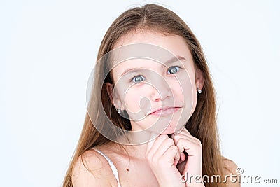 Emotion naughty playful child sad face eyes smile Stock Photo