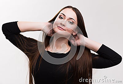 Emotion series of young and beautiful ukrainian girl - dreaming and happyness Stock Photo