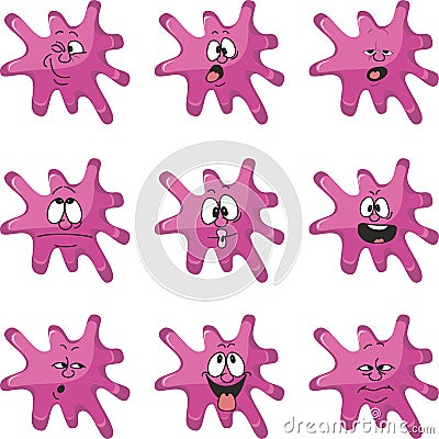 Emotion smiles cartoon pink blot color set 012 Vector Illustration