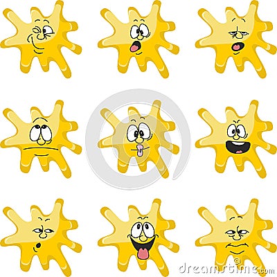 Emotion smiles cartoon yellow blot color set 006 Vector Illustration