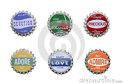 Emotion Themed Bottle Caps Stock Photo