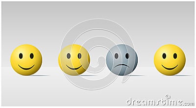 Emotional background with sad face ball among happy face balls Vector Illustration