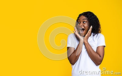 Emotional black lady looking at copy space Stock Photo