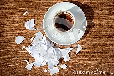 Emotional creativity business concept of cup unfinished coffee d Stock Photo