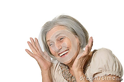 Emotional elderly woman Stock Photo