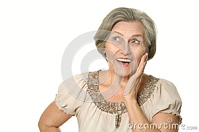 Emotional elderly woman Stock Photo