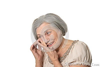 Emotional elderly woman Stock Photo