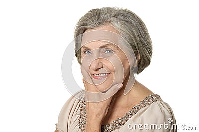 Emotional elderly woman Stock Photo