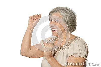 Emotional elderly woman Stock Photo