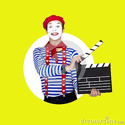 Emotional funny mime actor wearing sailor suit Stock Photo