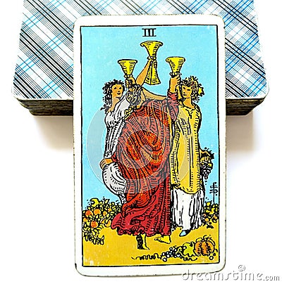 3 Three of Cups Tarot Card Emotional Growth and Development Celebration Weddings Toasts Friends Stock Photo