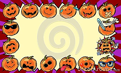 Emotional Halloween pumpkin holiday frame background Vector Illustration