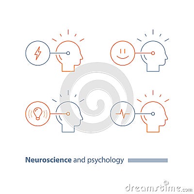 Neuroscience and psychology, emotional intelligence, bias concept, empathy, cognitive skills, creative thinking, positive mindset Vector Illustration