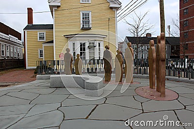 An emotional piece of history seen in statues set in semi-circle African Burying Ground Memorial, Portsmouth, New Hampshire, 2018 Editorial Stock Photo