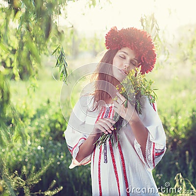 Emotional portrait of ukranian woman Stock Photo