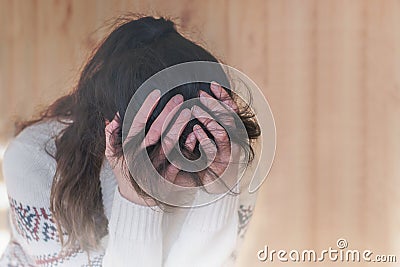 Emotional portrait of woman suffering from obsessive compulsive disorder - OCD Stock Photo