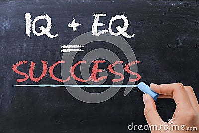 Emotional quotient EQ plus intelligence quotient IQ - Success formula Stock Photo