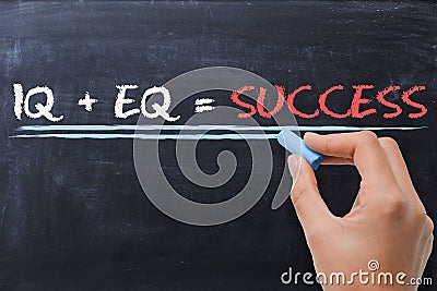 Emotional quotient EQ plus intelligence quotient IQ - Success formula Stock Photo