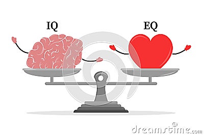 Emotional Quotient and Intelligence. Heart and Brain on the libra Vector Illustration
