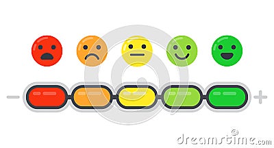 Emotional scale. Mood indicator, customer satisfaction survey and colored emotions emoji isolated flat vector Vector Illustration