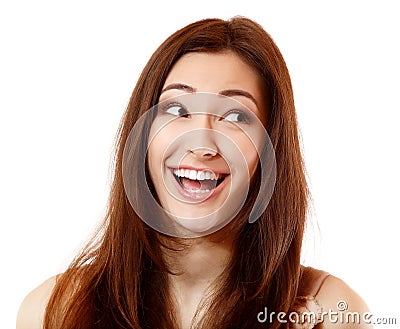 Emotional teen girl happy ecstatic ecstasy smiling and looking t Stock Photo