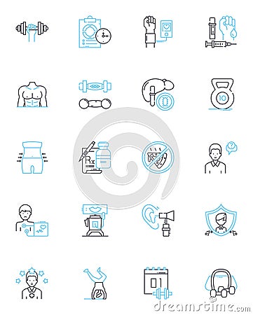 Emotional wellbeing linear icons set. Mindfulness, Empathy, Gratitude, Resilience, Fulfillment, Serenity, Harmony line Vector Illustration