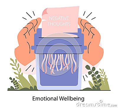 Emotional wellbeing. Positive thinking and attitude. Optimistic mindset Vector Illustration