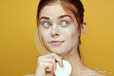 emotional women bare shoulders cotton pads and clear skin attractive look Stock Photo