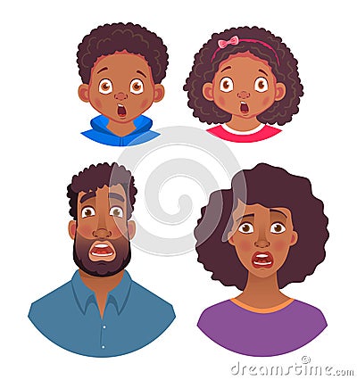 Emotions of african human Cartoon Illustration