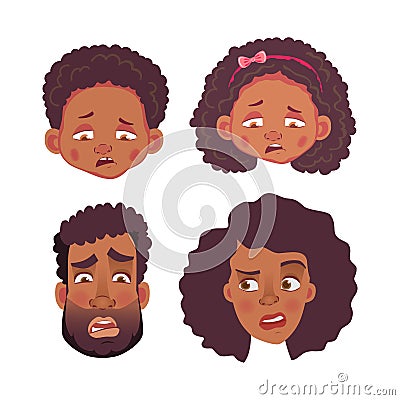 Emotions of african human Cartoon Illustration