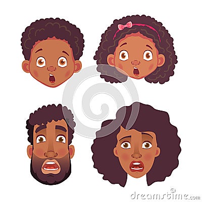 Emotions of african human Cartoon Illustration