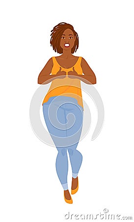 Emotions. Beautiful curvy black woman in casual clothes with dreadlocks, full length Vector Illustration