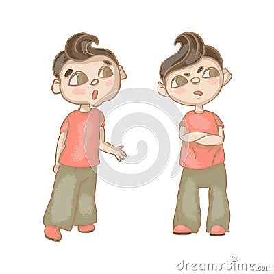 EMOTIONS Cartoon Boy Temper Hand Drawn Vector Illustration Stock Photo