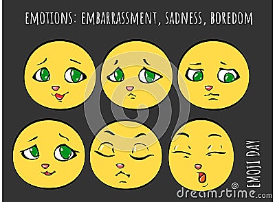 Emotions - embarrassment, sadness, boredom Vector Illustration