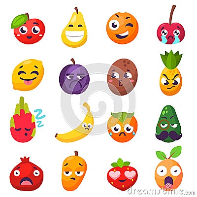 Emotions fruit characters isolated vector Vector Illustration