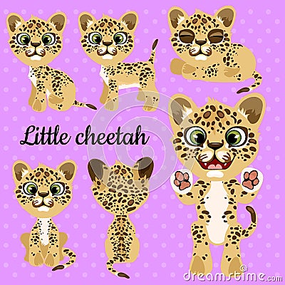 Emotions little leopard on a pink background Vector Illustration
