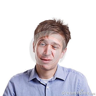 Emotions, man face expressing disgust, isolated Stock Photo
