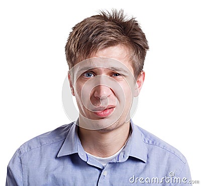 Emotions, man face expressing disgust, isolated Stock Photo