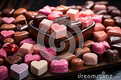 Emotions symbolized by heart shaped chocolates, valentine, dating and love proposal image Stock Photo