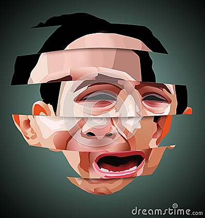Emotions are tearing apart a boy in a 3-d illustration about stress and adversity and crying emotions of a young person Cartoon Illustration