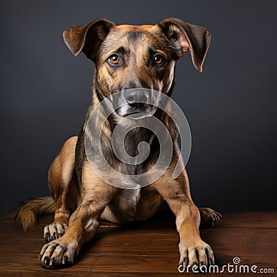 Emotive Portraiture Of A Brown And Black Dog In Studio Stock Photo