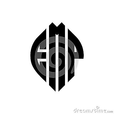 EMP circle letter logo design with circle and ellipse shape. EMP ellipse letters with typographic style. The three initials form a Vector Illustration