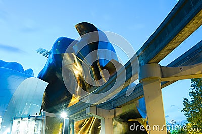 EMP Museum in Seattle and monorail track Editorial Stock Photo