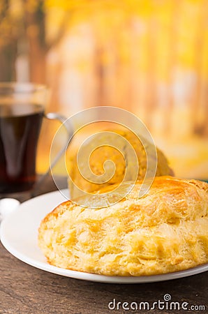 Empanada and bolon with coffee, good breakfast to start the day Stock Photo