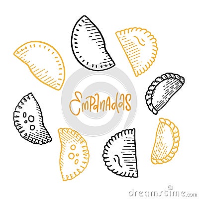 Empanada linear icons set. Outline simple vector of Latin American fried patty or cheburek. Contour isolated different Vector Illustration