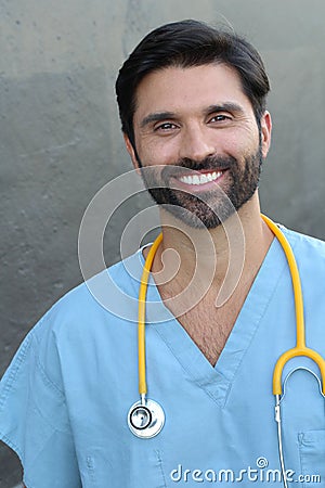 Empathetic doctor smiling close up Stock Photo