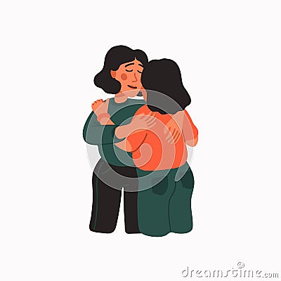 Empathy. Empathy and Compassion concept - young woman hugging a sad woman. Vector Illustration