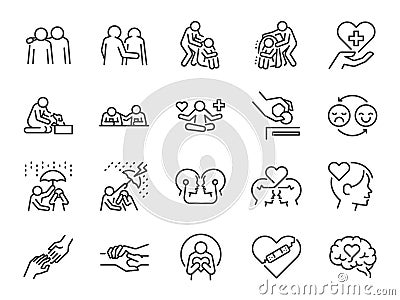 Empathy line icon set. Included the icons as cheer up, friend, support, emotion, mental health and more. Vector Illustration