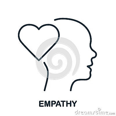 Empathy, Passion, Sympathy Feeling Line Icon. Human Head and Heart Shape Linear Pictogram. Kindness Emotion Outline Sign Vector Illustration