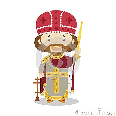 Emperor Constantine I cartoon character. Vector Illustration. Vector Illustration